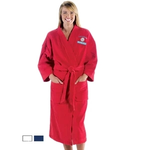 White Robe - Cotton Terry Velour Kimono Robe With 3/4 Length Sleeves And Self Belt