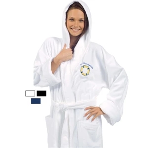 White - Terry Velour Hooded Robe, One Size. Made Of 100% Cotton Terry Velour