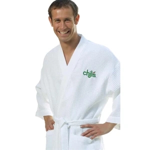 Cotton/polyester White Waffle Weave Kimono Style Robe With 3/4 Sleeves, 50" Long