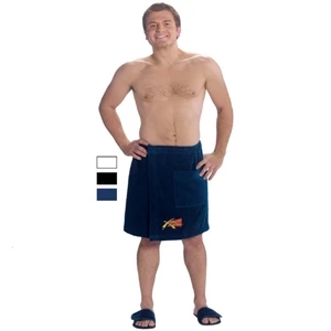 White - Men's Cotton Terry Velour 20" Long Spa Wrap With Adjustable Velcro Closure