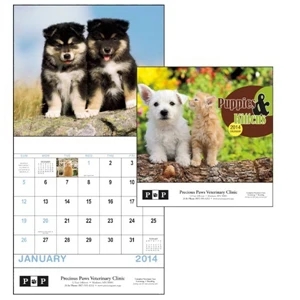 Stapled, 13-month 2015 Calendar With Adorable Images Of Puppies And Kittens