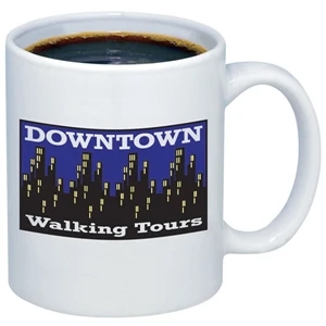 Budget - White Ironstone Ceramic Mug With Large C-handle And Shiny Finish, 11 Oz