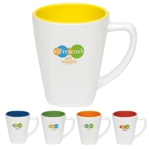 Two Tone Ironstone Ceramic Mug With White Exterior And Color Interior, 14 Oz