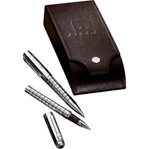 Cutter & Buck (r) Facet - Brass Cap And Barrel Pen Set With Silver Plating And Multifaceted Barrels