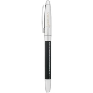 Hampton (r) - Roller Ball Pen, Features Vinyl Wrap With Contrast Stitch Detail On Bottom Barrel
