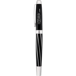 Balmain (r) Courbe - Brass Roller Ball Pen, Has A Silver Striped Pattern And Embossed Center Ring