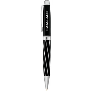 Balmain (r) Courbe - Twist Action Ballpoint Pen With A Silver Striped Pattern