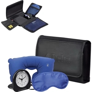 Comfort Travel Set Includes Inflatable Pillow, Eye Mask, Clock And Ear Plugs