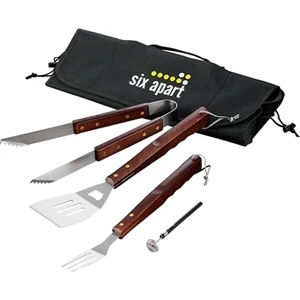 Grill Mate - Five Piece Barbecue Set Includes Tongs, Spatula, Fork, Thermometer, And Wrap