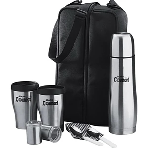 Cafe Tote For Two, Includes A Case, A Stainless Steel Bottle, Dispensers And More