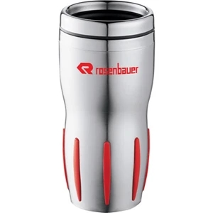 Tech - Stainless Steel Tumbler With Rubber-striped Grip And Thumb-slide Lid, 14 Oz