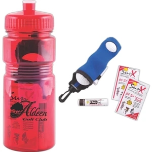 Hydro Golf Kit Packed In Zip Lock Bag Inside 20 Oz Translucent Sports Bottle