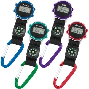 Clip-on Watch With Compass, Alarm, Stopwatch, Carabiner And Day-of-the-week Display