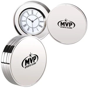 Platinum - Coin Clock With Compact Twist-open Design And High Luster Silver Finish