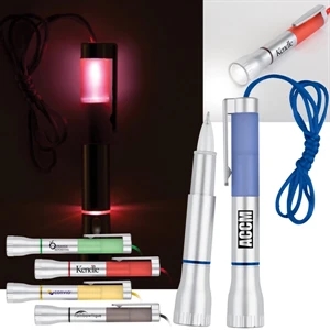 Ballpoint Pen And Led Flashlight Combination With Slim Metallic Silver Color Body
