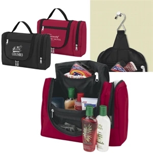 Hanging Toiletry Tote Bag Has Multiple Zippered Compartments Inside And Out