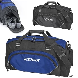 Preston - Black Duffel Bag With Bold Color Dobby Accent And Reflective Gray Piping