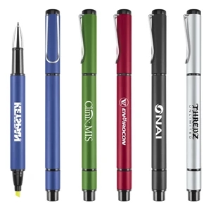 Matte Modern Metal Ballpoint/highlighter Pen With Single Wire Pocket Clip