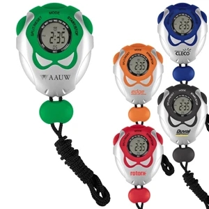 Super Silver - Stopwatch With Metallic Silver Case With Bold Color Buttons