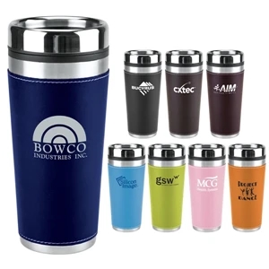 16 Oz. Leatherette Tumbler Has Stainless Steel Outer Wall And Full Pvc Sleeve