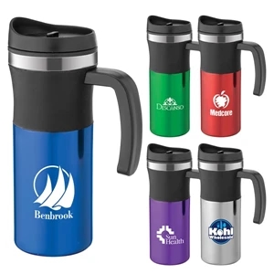 Malmo - 16 Oz Travel Mug, Double Wall With Plastic Liner Insulation And Black Color Grip
