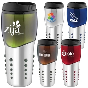 Space Ball - 16 Oz. Stainless Steel Tumbler With Colored Accents And Matching Rubber Dot Grip