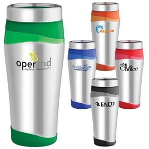 Color Touch - 16 Oz. Stainless Steel Tumbler With Color Accents And Lid With Push And Pull Opening