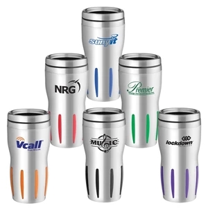 Rib-grip - 16 Oz. Stainless Steel Tumbler With Contour Shape And Rubber Ribs