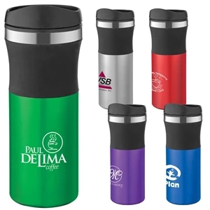 Malmo - 16 Oz Travel Tumbler, Double Wall With Plastic Liner Insulation And Black Color Grip