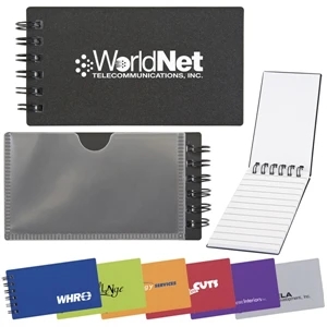 Mini Business Card Holder And Spiral Bound Jotter Has Bold Translucent Colored Cover
