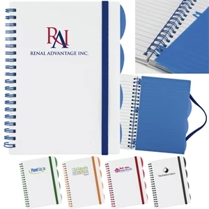 Spiral Bound Notebook, White Cover, 80 Lined Pages And 4 Adjustable Tab Separators