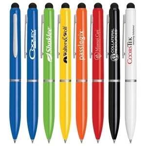 Everyday - Slim Bodied Ballpoint Pen With Soft Rubber Stylus, Hi-gloss Color And Silver Accents