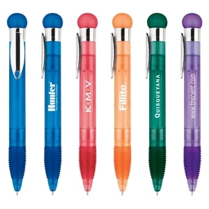Squishy Top - Ballpoint With Squishy Top Clicker And Translucent Barrel With Ribbed Grip