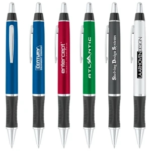 Ballpoint Pen With Tri Grip Design And Metallic Color Barrel With Silver Accents