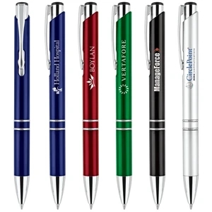 All-in-a-row - Ballpoint Pen With Slim Design, Silver Double Center Ring And Black Plunger Tip