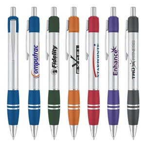 2-tone Ballpoint With Matte Silver Barrel And Metallic Colored Cap And Matching Grip
