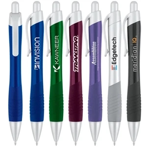 Curvaceous Ballpoint Has Metallic Color Barrel And Matching Color Rubber Grip