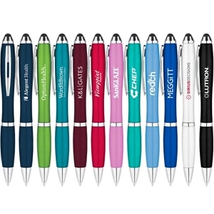 Twist Action Ballpoint Pen With Stylus, Plastic Grip And Metallic Jewel Tone Color