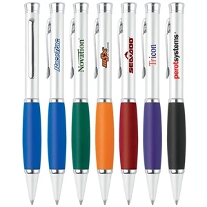 Snuggle - Ballpoint Pen With Pearl Barrel, Silver Accents And Bold Color Rubber Grip