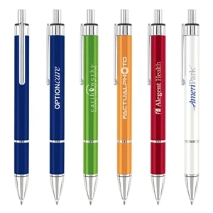 Ballpoint Pen With Bold Color Barrel, Matching Grip And Chrome Silver Accents