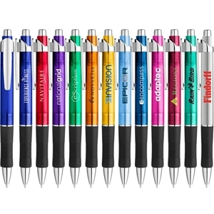 Sunset - Ballpoint Pen With Slender Translucent Barrel, Rubber Grip And Silver Accents