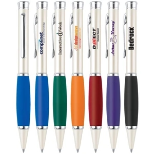 Snuggle - Ballpoint Pen Has Satin Pearl Finish Barrel And A Bold Color Rubber Comfort Grip