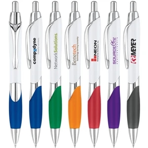 Royal - Ballpoint Pen With High Luster White Barrel And Jewel Tone Colored Rubberized Grip