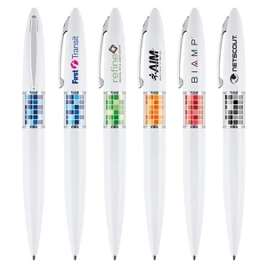 White Hi-luster Rich Gloss Enamel Finish Ballpoint Pen With Decorative Grid Pattern
