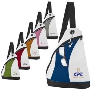 White Polyester Sling Pack With Bold Color Insert Accent And Air Mesh Front Pocket