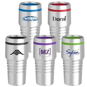 16 Oz. Stainless Travel Tumbler With Debossed Grip And Color Plastic Liner