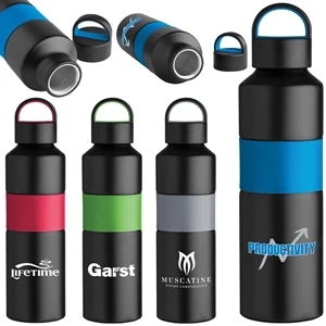 Pismo - 25 Oz. Matte Black Aluminum Water Bottle With Color Silicone Center Band Accent