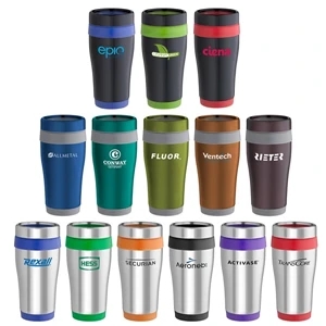 16 Oz. Tumbler With Stainless Steel Outer Wall, Color Liner And Matching Color Grip