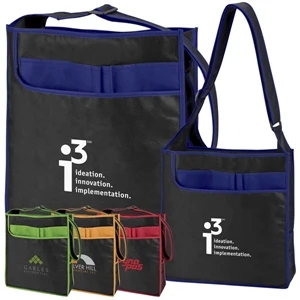 Super - Black Tote Bag With Color Accents And Matching Piping, 100% Non-woven Material