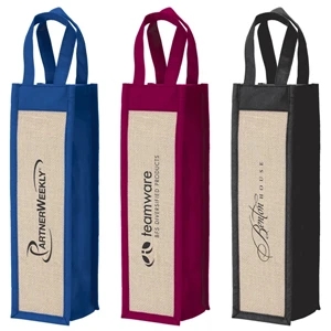 Wine Gift Tote Made From Polypropylene Non-woven Material With Laminate Jute Panels